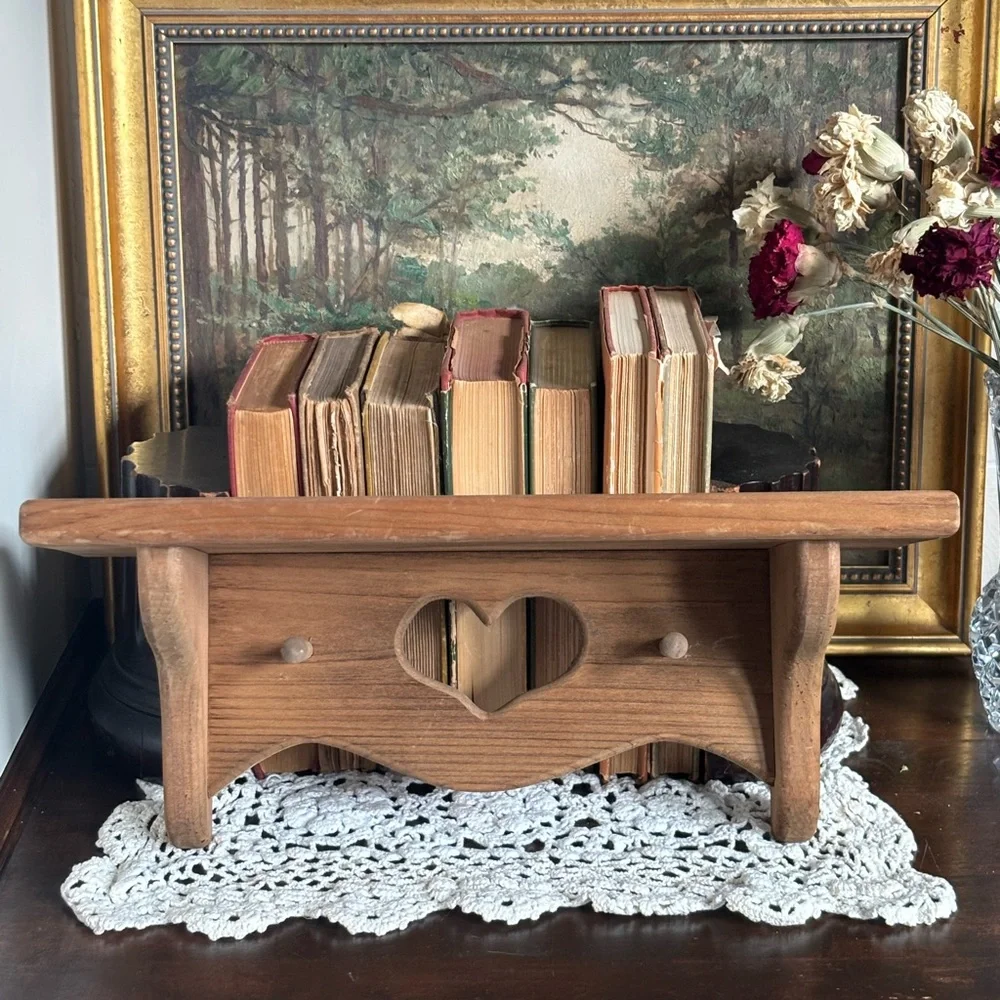 Rustic Heart Cutout Wooden Wall Shelf - Natural Wood